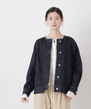 ノーカラーデニムジャケット