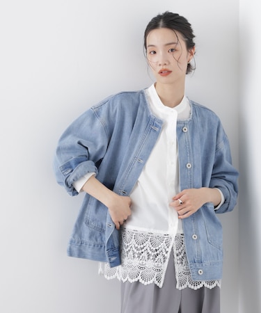 ノーカラーデニムジャケット