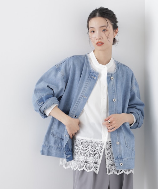 ノーカラーデニムジャケット