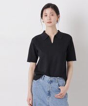 洗濯機洗い可UVカット接触冷感衿付き半袖ポロニット