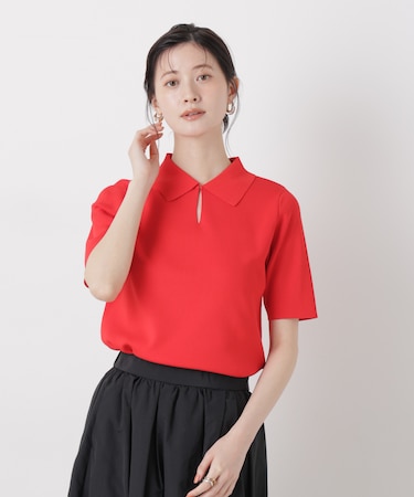 洗濯機洗い可UVカット接触冷感衿付き半袖ポロニット