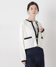 洗濯機洗可バイカラーニットジャケットカーディガン(セットアップ可)