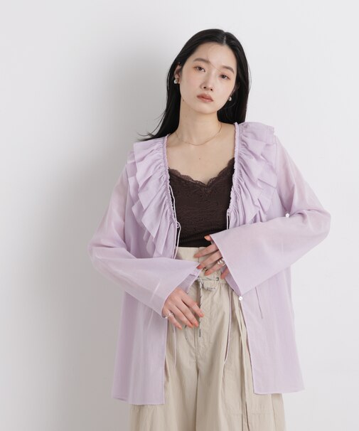 コットンシフォンフリルブラウス