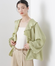 エンボスサテンフリルカラーブラウス