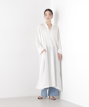 マシンウォッシャブルリネン混 スタンドカラーワンピース