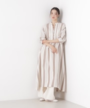 マシンウォッシャブルリネン混 スタンドカラーワンピース