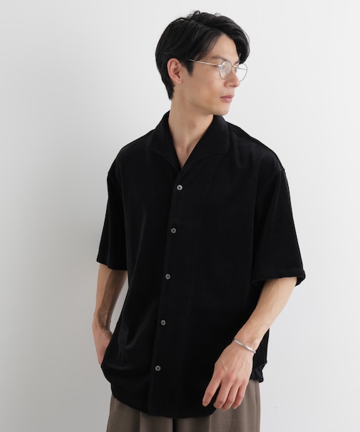 ベロア イタリアンカラーシャツ 半袖