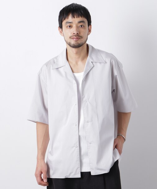 「OtoNANO」オープンカラーストライプ半袖シャツ