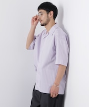 「OtoNANO」オープンカラーストライプ半袖シャツ