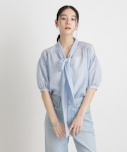 シアーストライプボウタイブラウス