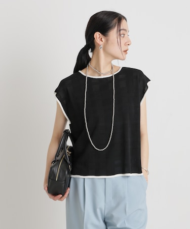 シアーチェックバイカラーパイピングニット