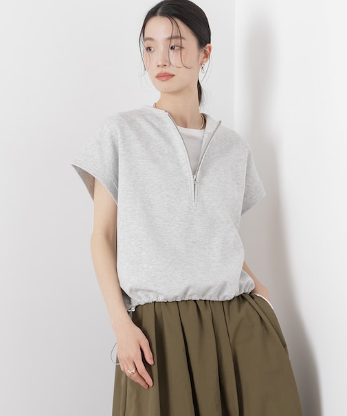 接触冷感ダンボールカットハーフジップトップス(セットアップ可)