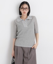 ソフトシアーランダムリブ衿付きニット