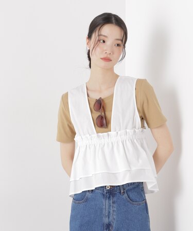 抗菌防臭コットンフライスカットクルーネックトップス