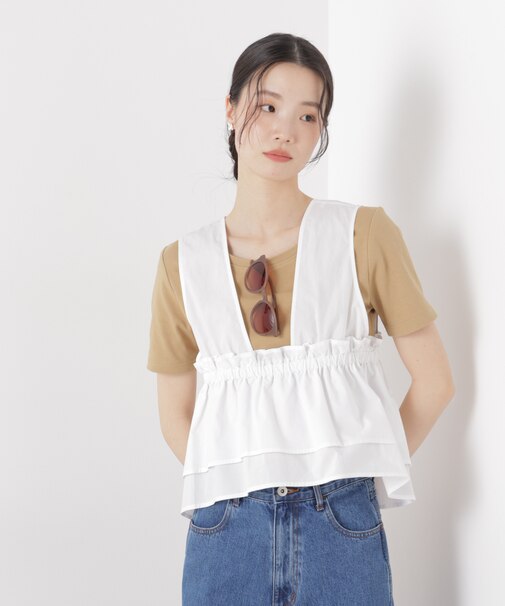 抗菌防臭コットンフライスカットクルーネックトップス