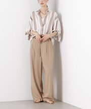 多機能リネン混リボンベルト付タックワイドパンツ(セットアップ可)