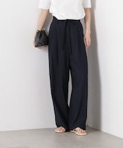 多機能リネン混リボンベルト付タックワイドパンツ(セットアップ可)