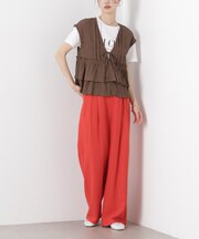 多機能リネン混リボンベルト付タックワイドパンツ(セットアップ可)