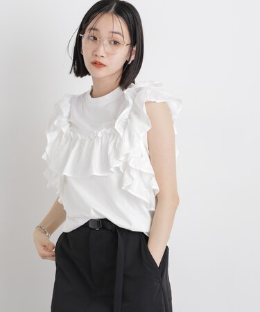 3wayデザインフリルコンビカットトップス