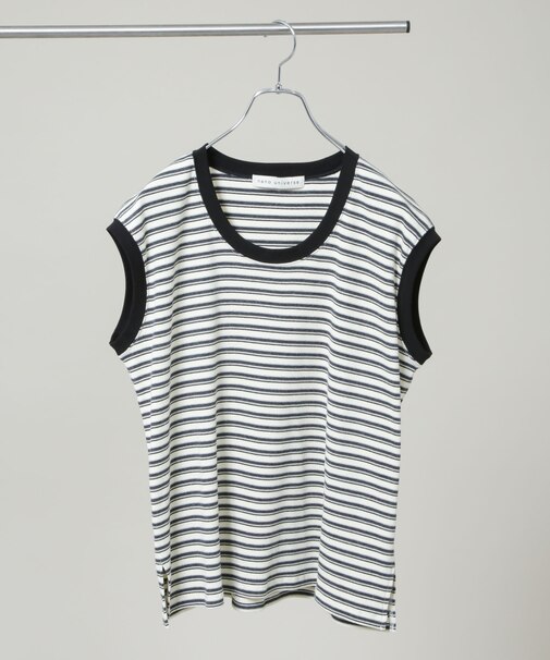 ボーダーテレコワイドノースリーブトップス