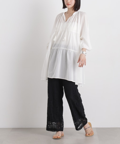 幾何柄レースパンツ(セットアップ可)