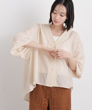 バックギャザーシアーシャツカーディガン