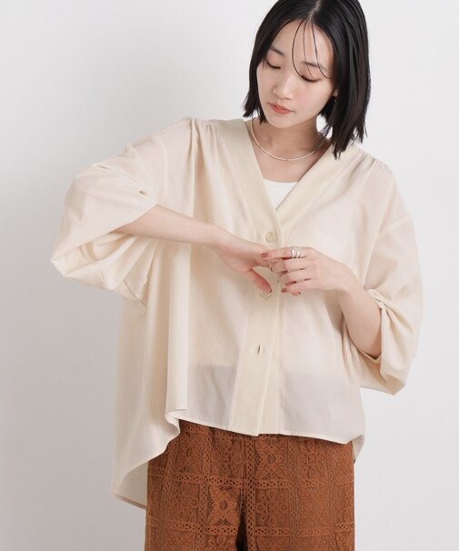 バックギャザーシアーシャツカーディガン