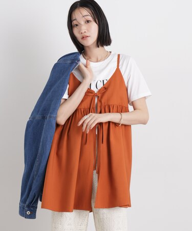 微光沢ツイル前後2wayリボンキャミソール(セットアップ可)