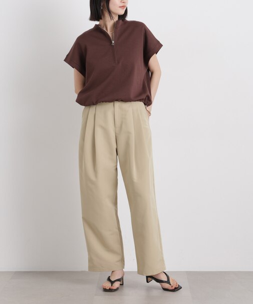 平織りツータックワイドパンツ