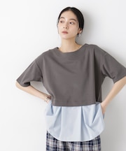 異素材ペプラムカットソー