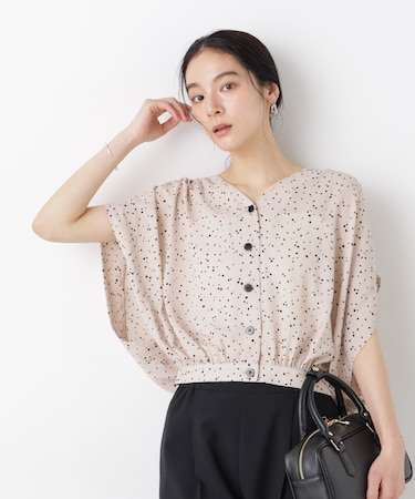 ドットプリントVネックショートブラウス