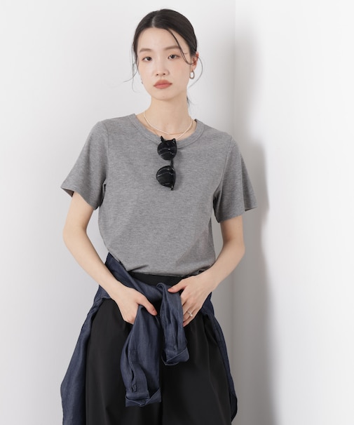 ラメリブカットクルーネックTシャツ