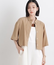 ドビーストライプクロップド半袖シャツ(セットアップ可)