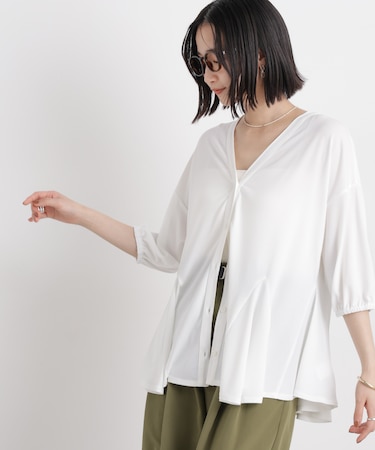 カットジョーゼットマチフレアVネックブラウス