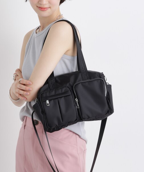 ナイロンドラム型ポケットボストンバッグ