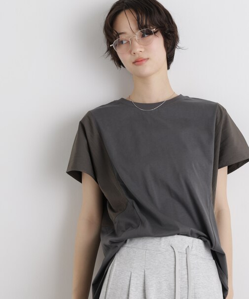 タフタコンビバックギャザーデザインカットトップス