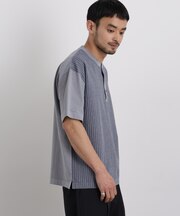 オーバーダイジャガードストライプヘンリーTシャツ 半袖