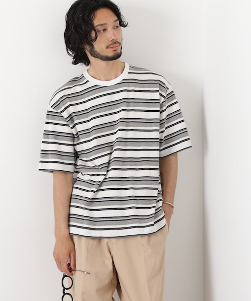 コーマコットンランダムボーダーTシャツ