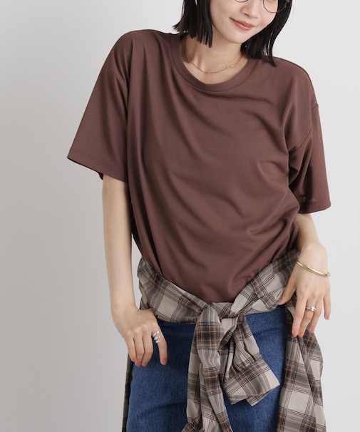 汗隠糸加工&多彩機能カットソー素材 クルーネックトップス