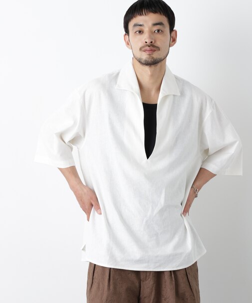「FRENCH LINEN」イタリアンスキッパー半袖シャツ