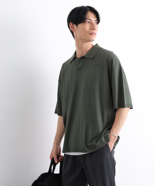 WEB限定／スキッパーテックニットポロシャツ／半袖