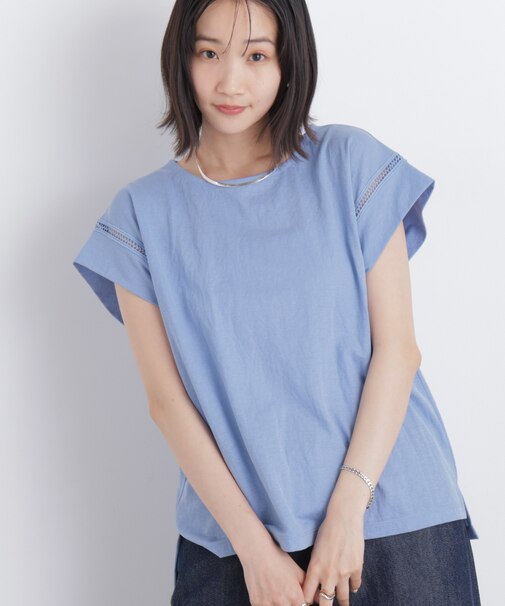 ハシゴレースフレンチスリーブカットトップス