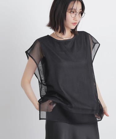 カラミメッシュレイヤードカットトップス