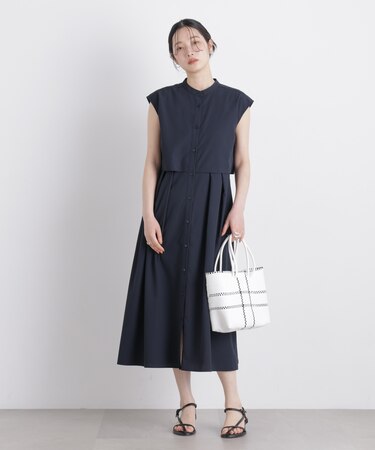 レイヤード風スタンドカラーシャツワンピース