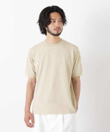 「モダンコンフォート」ヘリンボン クルーネックTシャツ 半袖