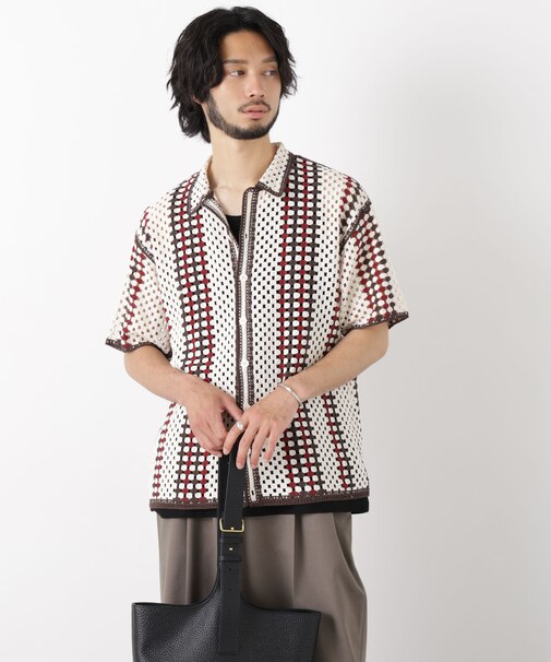 ラッセル編みニットシャツ