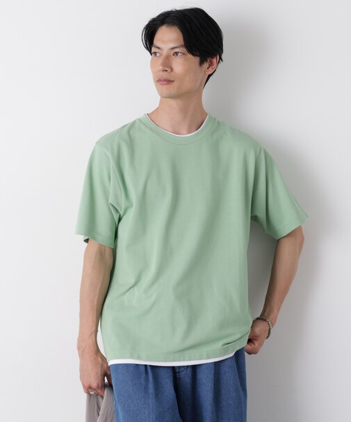フェイクレイヤード鹿の子Tシャツ 半袖