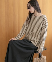 WEB限定／ボーダーワイドドロップトップス