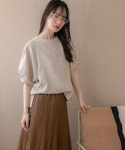 WEB限定／多機能素材 前後2wayランタンスリーブクルーブラウス(セットアップ可)