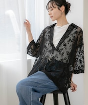 WEB限定／フラワーレーススキッパープルオーバーシャツ